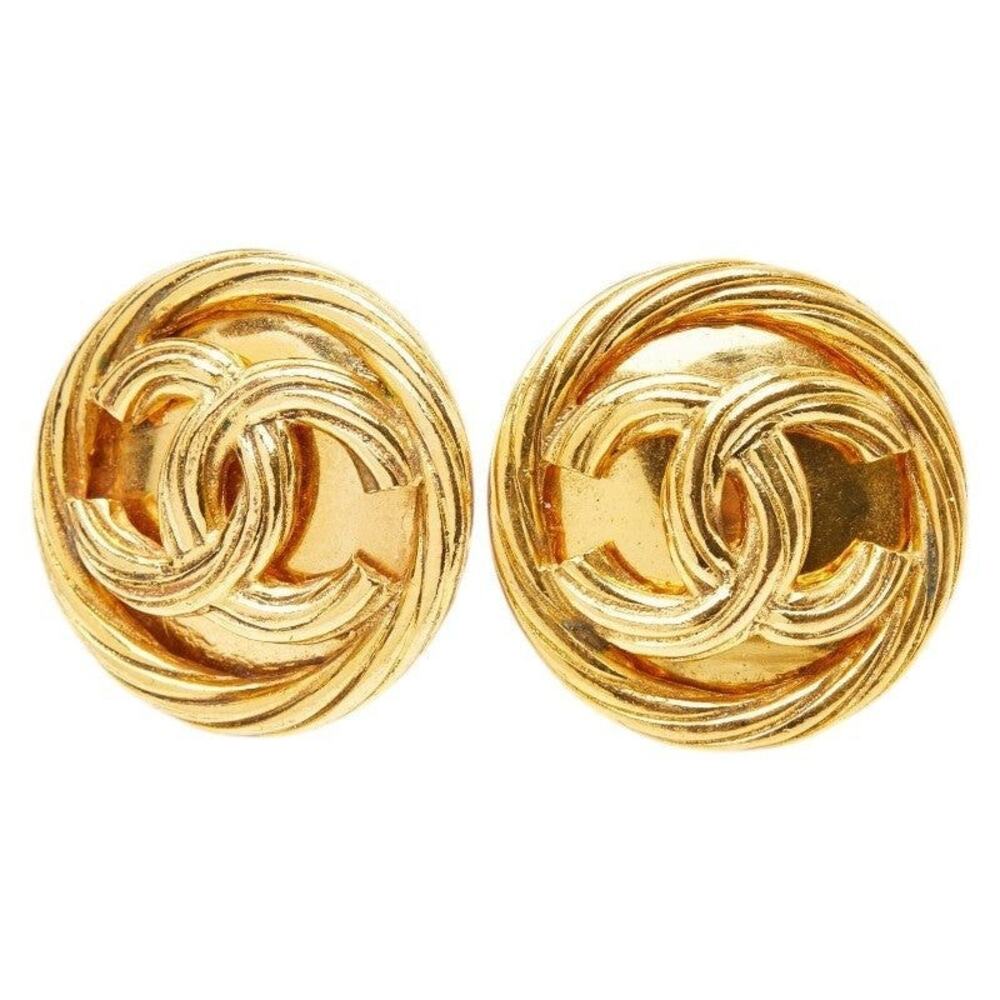 Chanel CC Logo Gold Plated Earrings